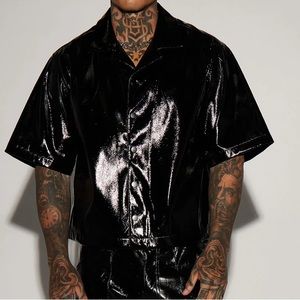 FN Faux leather cropped button down